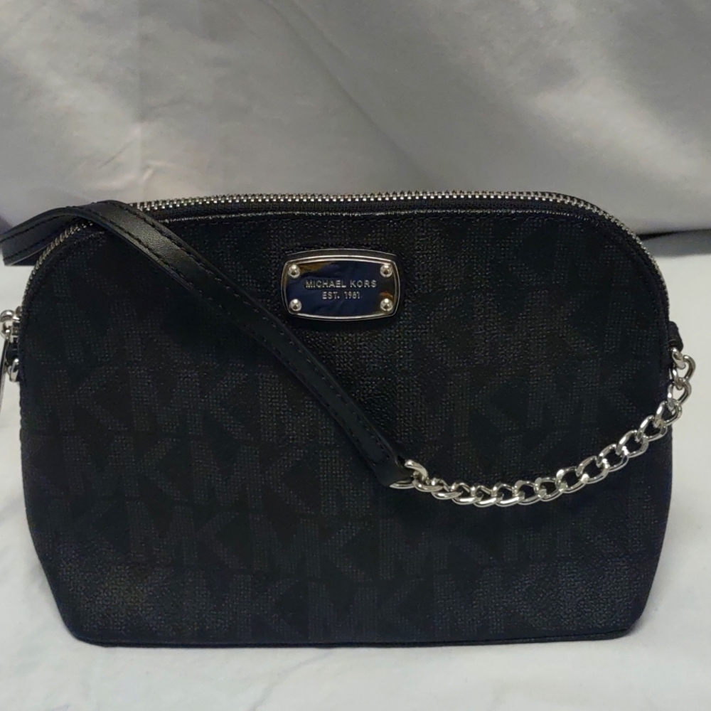 Michael Kors Black Domed Leather Crossbody Bag